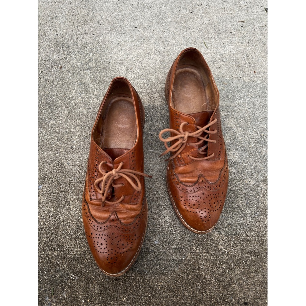 Madewell Leather Wingtip Oxford Shoes Cognac Brown Brogue G5063 Womens 7.5